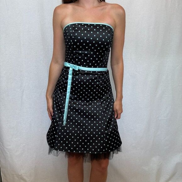 Jessica McClintock Polka Dot Strapless Y2K Mini Dress - Picture 2 of 11